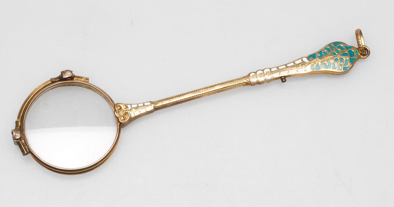 LORNJET, gulmetall och emalj, 1800/1900-tal.