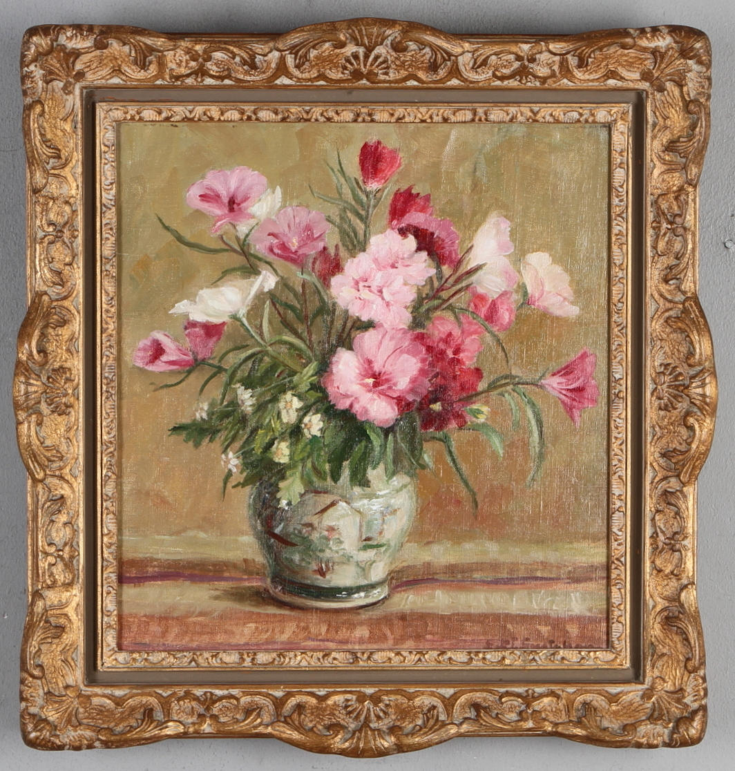 EDIT GUSTAFSON. Blomsterstilleben, "Malva", olja på duk, signerad.