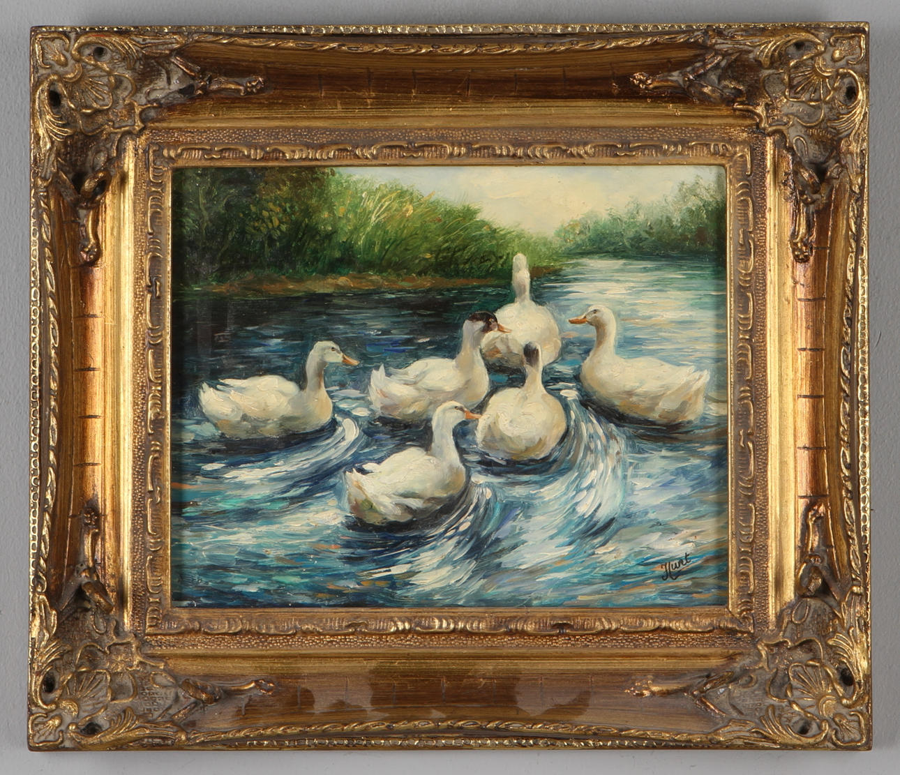 OKÄND KONSTNÄR. Andfåglar, olja på pannå, signerad Hunt.