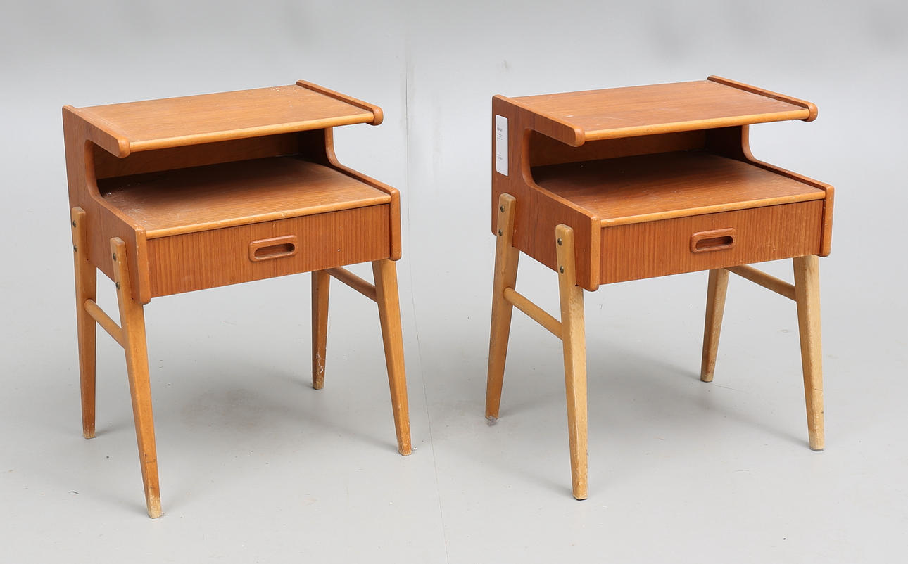 BED TABLE, a pair, teak with legs in beech, 1950s.