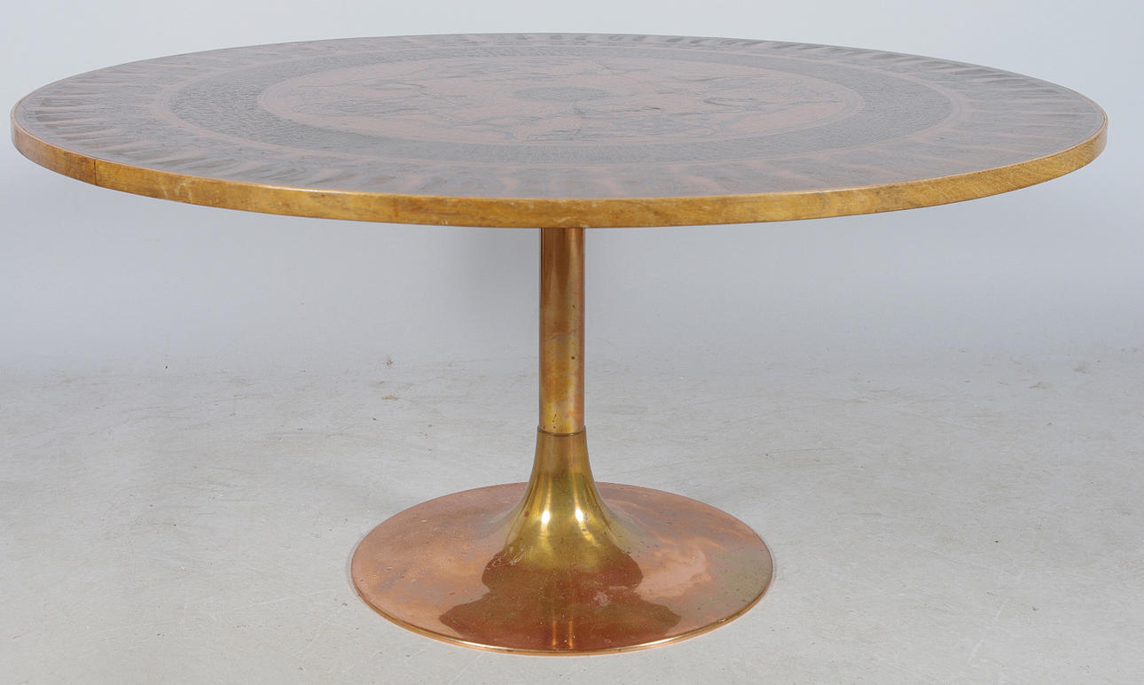 SOFFBORD, kopparskiva med kopparfot, Poul Cadovius, 1960/70-tal.