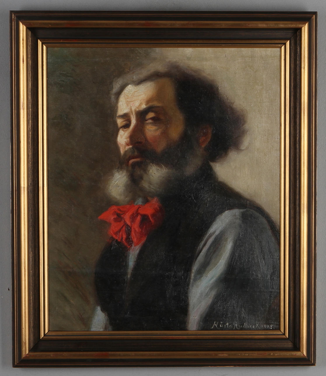 MÄRTA RUDBECK. Man med röd fluga, olja på duk, signerad och daterad 1905.