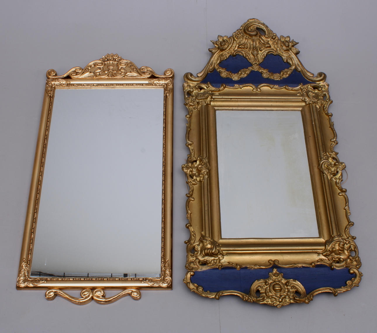 SPEGEL, rokokostil + SPEGEL, förgyllt trä/pastellage.