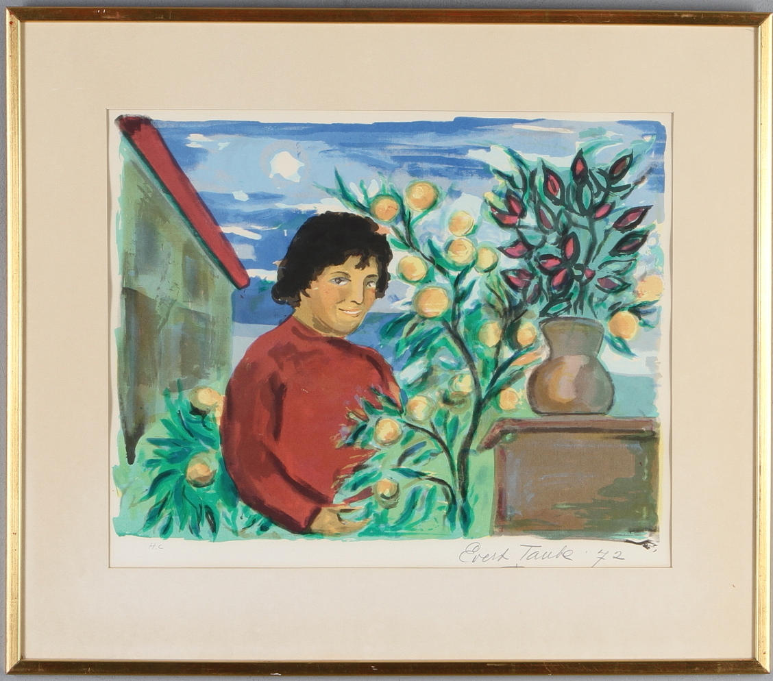 EVERT TAUBE. Ur mappen "Minnen från Pampas", färglitografi, signerad HC upplaga.