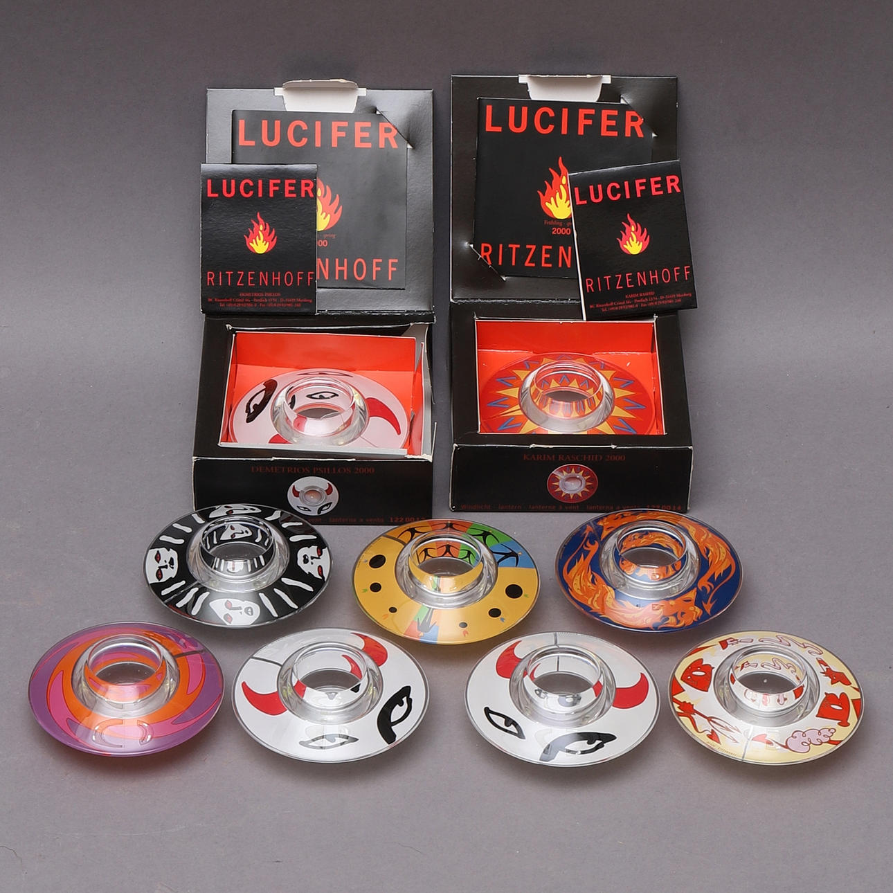 LIGHT LANTERN, 9 pcs, glass, "Lucifer", Ritzenhoff, Germany.