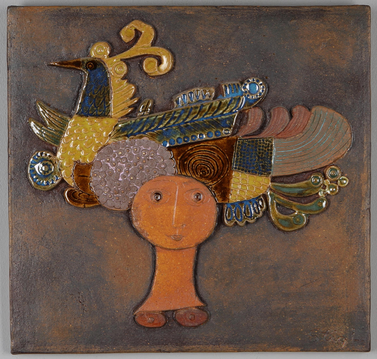 VÄGGRELIEF, stengods, Stig Lindberg, Gustavsberg.