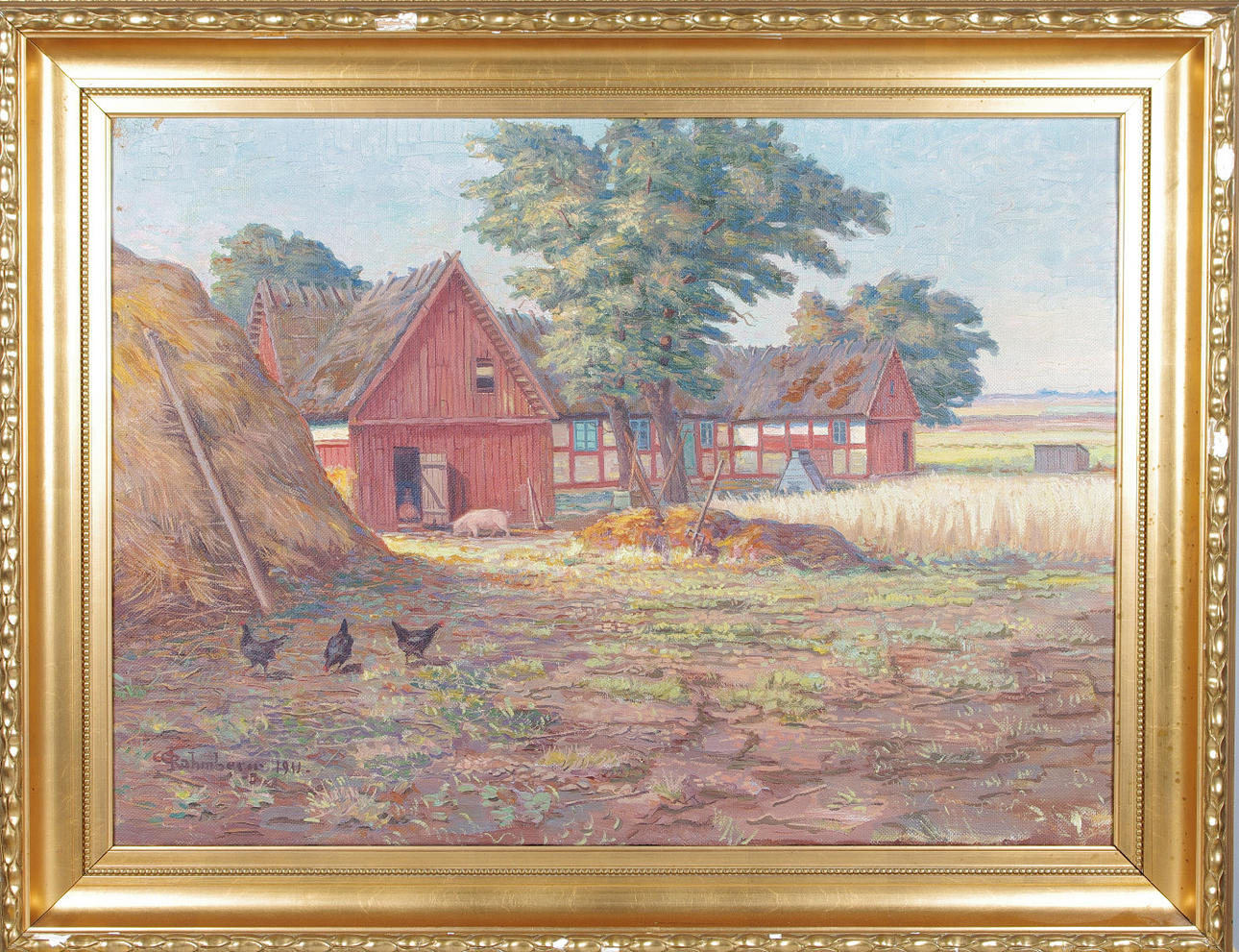 CARL GUSTAF RAHMBERG. landskap med gård, olja på duk, signerad C.G. Rahmberg 1911.