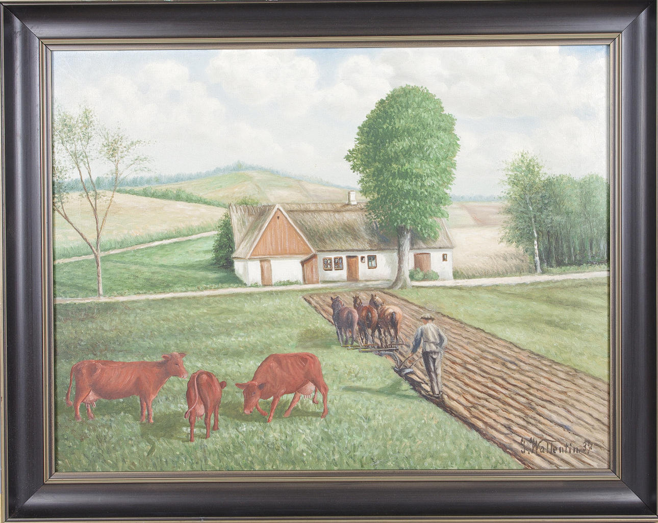 GUNNAR WALLENTIN. plöjande bonde, olja på duk, signerad G. Wallentin -37.