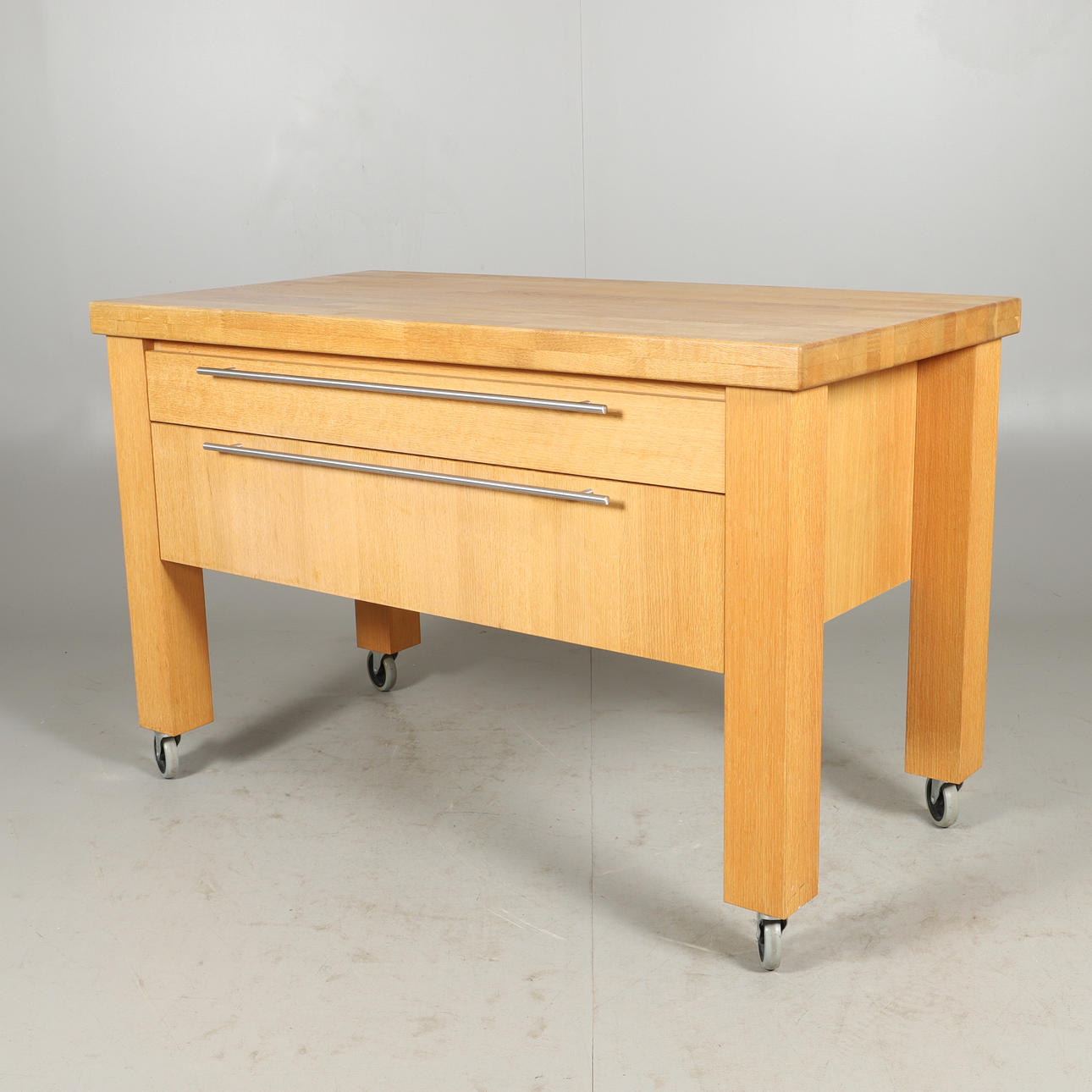 KITCHEN BENCH ON WHEELS, 2-drawer, oak, Kvänum.