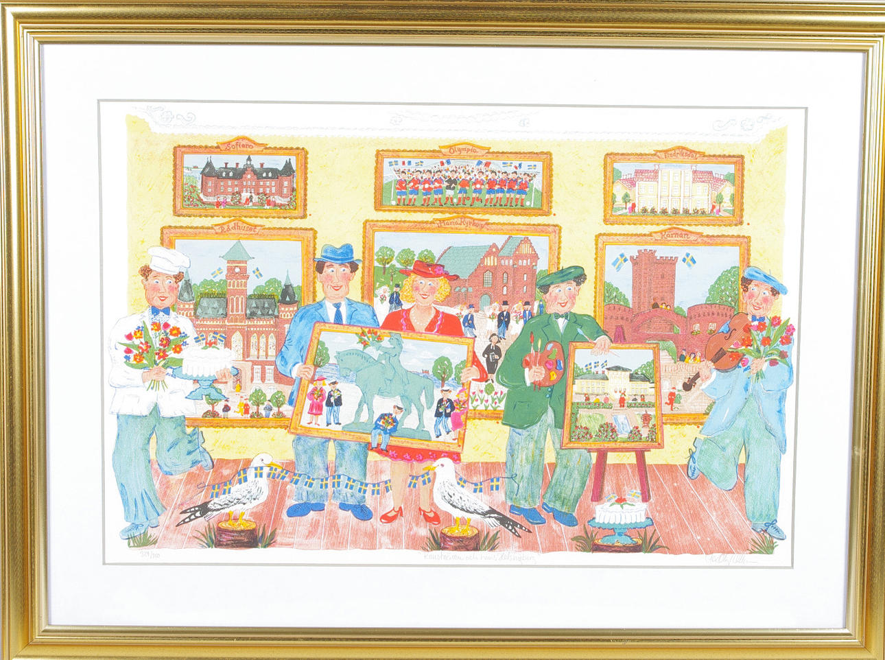 PER-OLOF OLSSON. "Konstnären och hans Helsingborg, färglitografi, signerad.