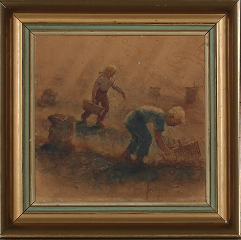 ÅKE NOTHBERG. Potatisplockare. Akvarell. Signerad.