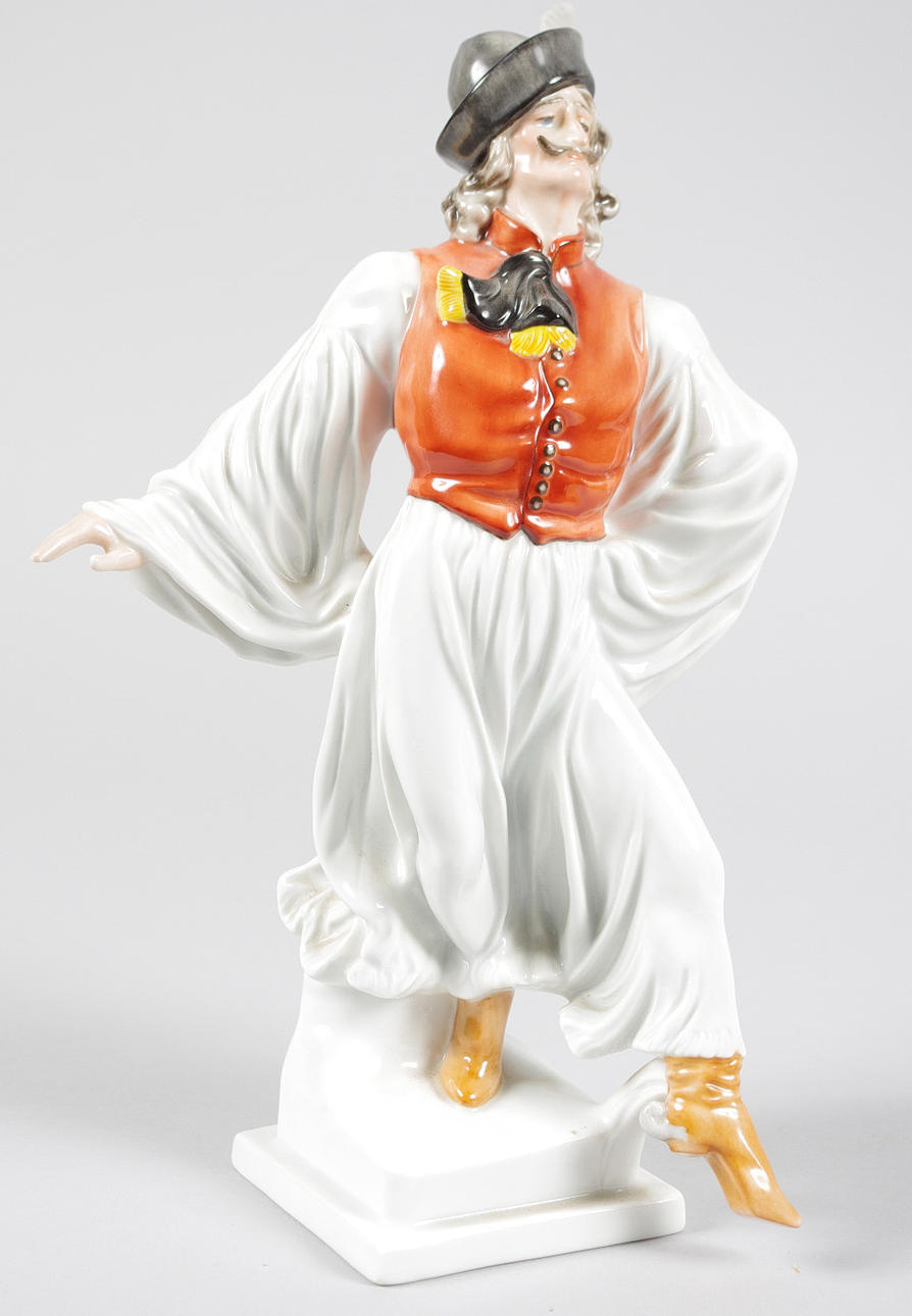PORSLINSFIGUR, dansande man, Herend.
