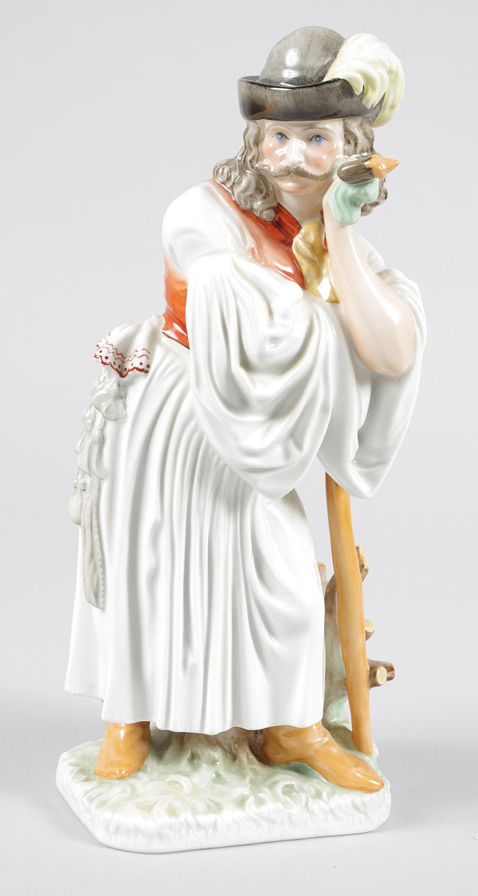 PORSLINSFIGUR, man med stav, Herend.