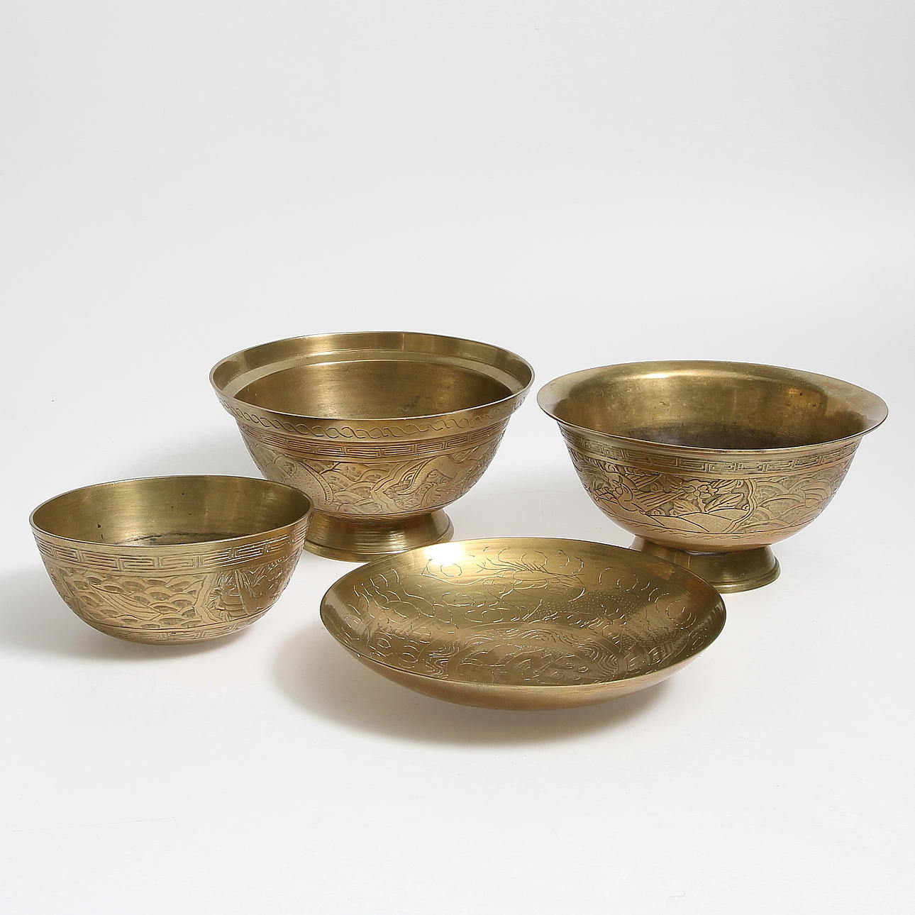 SKÅLAR, 4 st, mässing, Kina. 1900-tal.