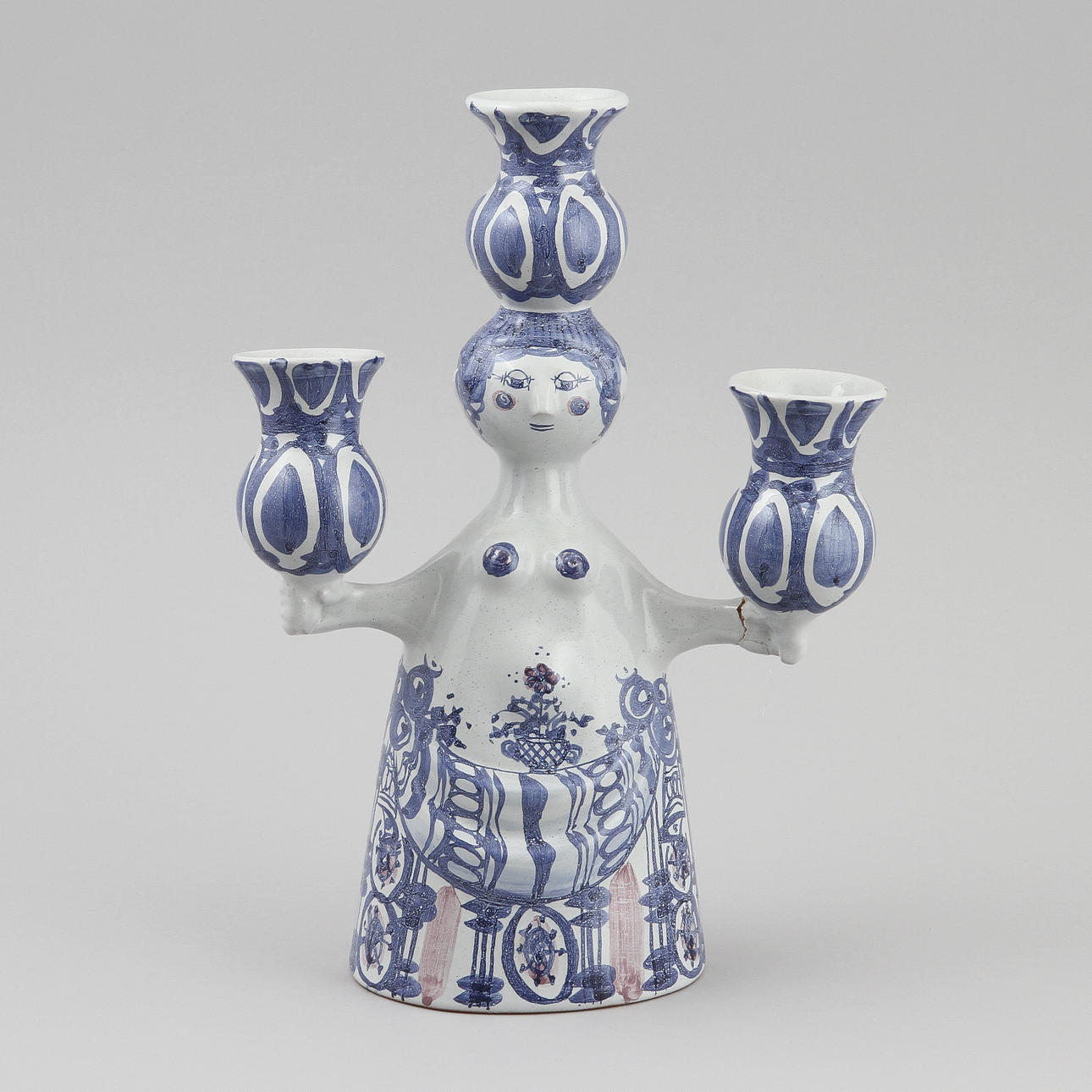 KANDELABER, fajans. Björn Wiinblad, Danmark 1973. Signerad.