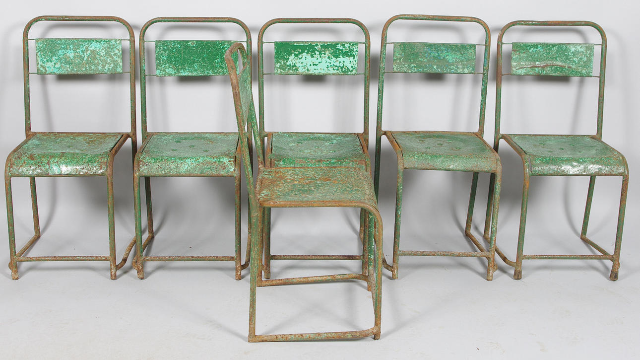 STOLAR, 6 stycken stabelbara, grönmålad metall, industridesign.