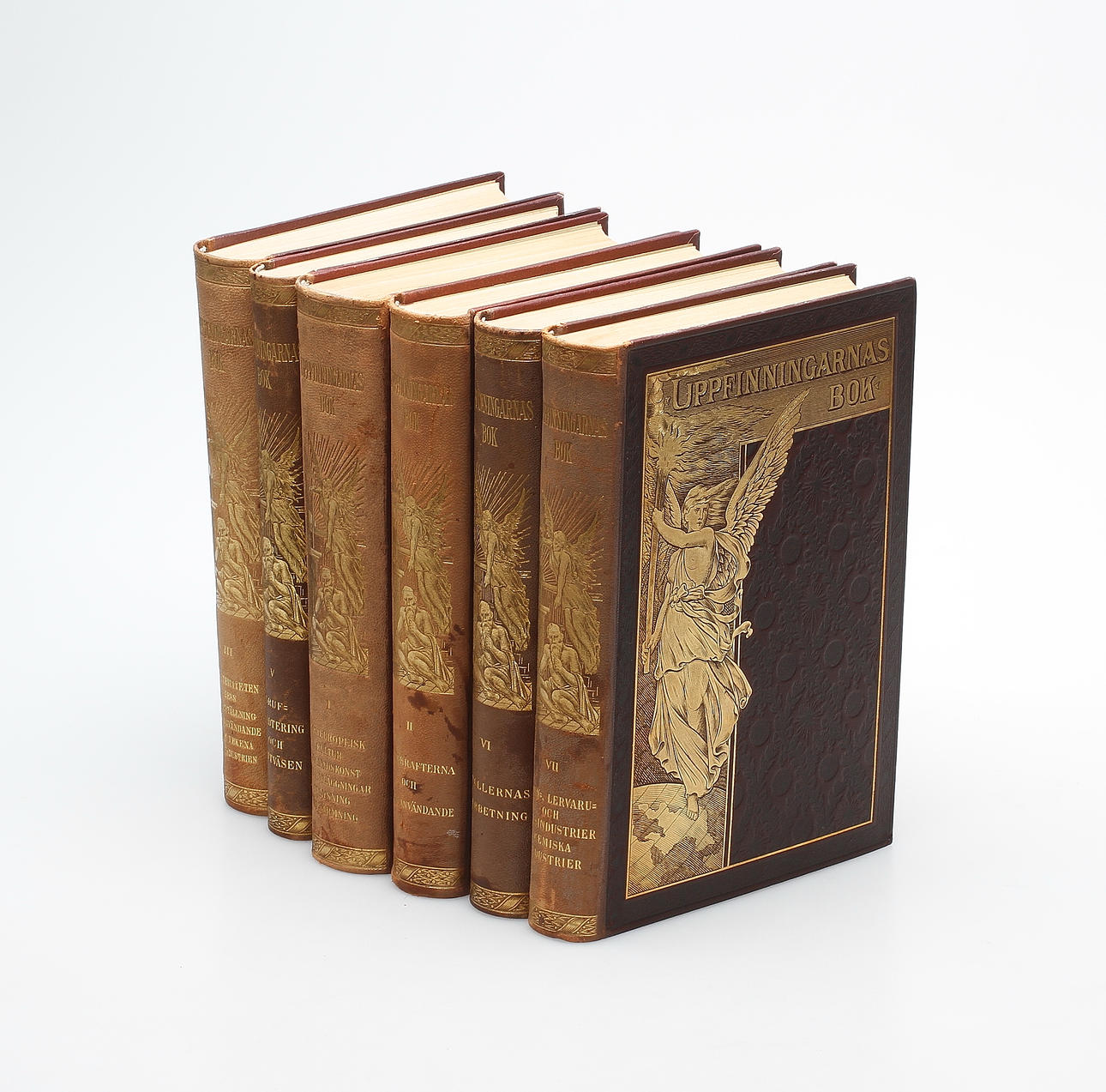 BÖCKER, 6 band, "Uppfinningarnas Bok", Hiertas Bokförlag, stockholm, runt sekelskiftet 1900.