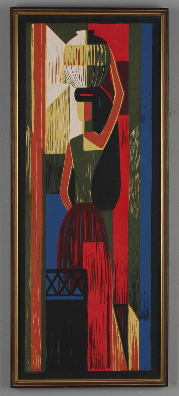 ILSE ROEMPKE. Kvinnostudie, tygtryck, signerad.