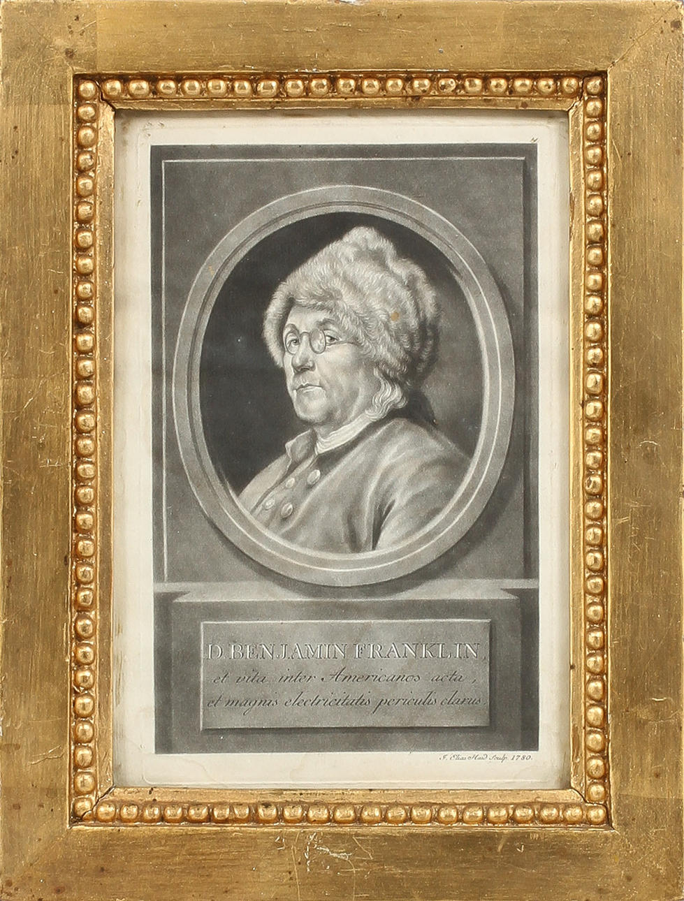 JOHANN ELIAS HAID. Porträtt av D. Benjamin Franklin, Mezzotint, 1780.