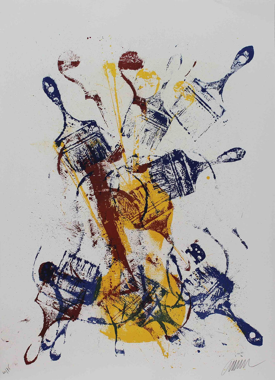 FERNANDEZ ARMAN. Komposition med penslar. Färglitografi. Signerad Arman. 44/75.