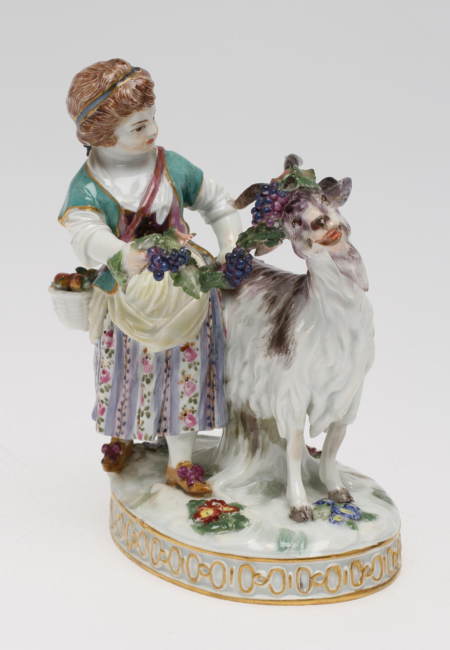 FIGURIN, porslin, "Mädchen mit Ziegenbock", Meissen, 1800-tal.