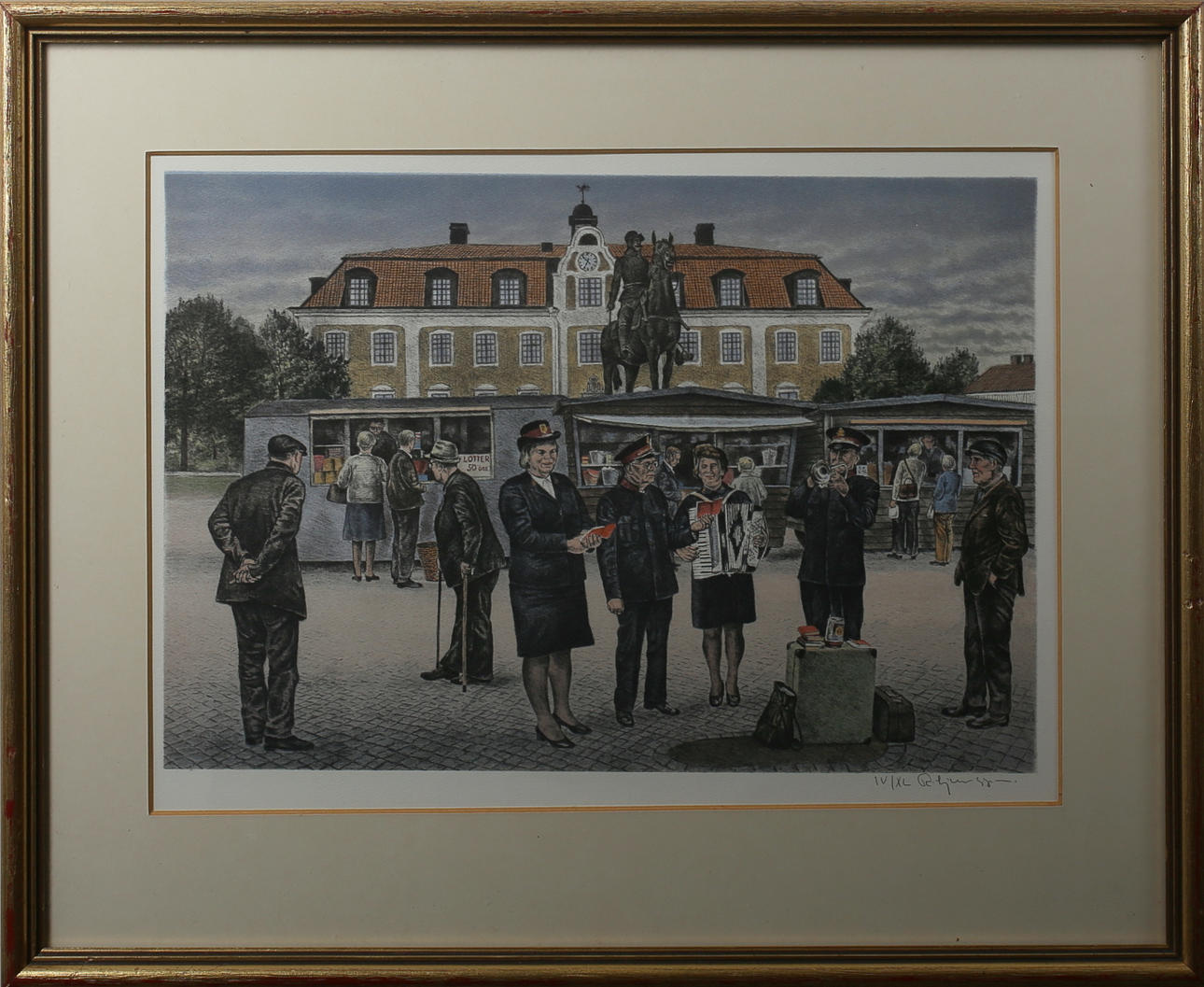 REINHOLD LJUNGGREN. Frälsningsarmén Eksjö torg. Färglitografi. Signerad R Ljunggren. IV/XL.