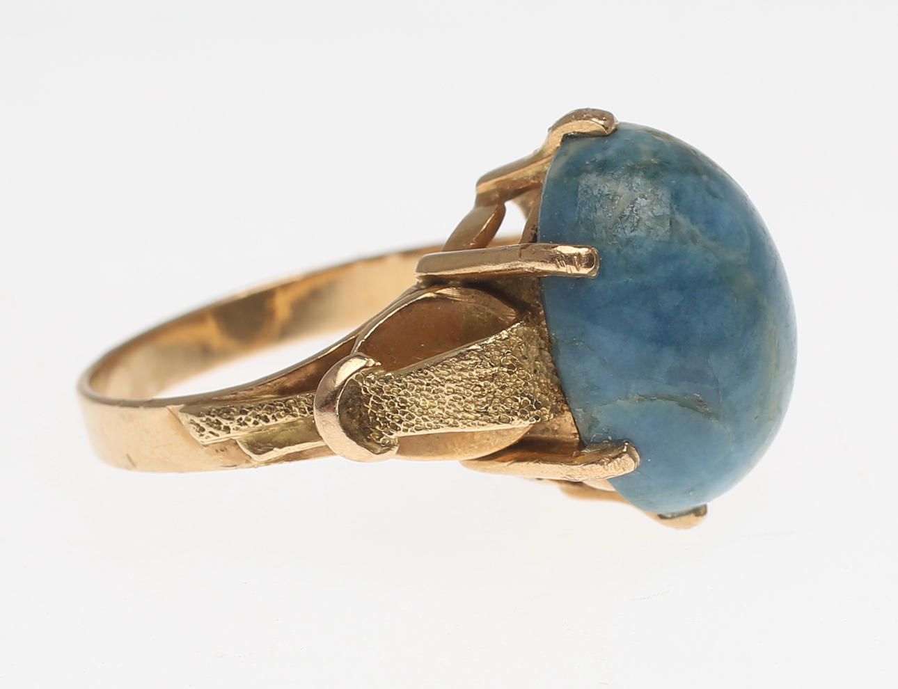DAMRING i 18K gulguld besatt med blåaktig turkos.