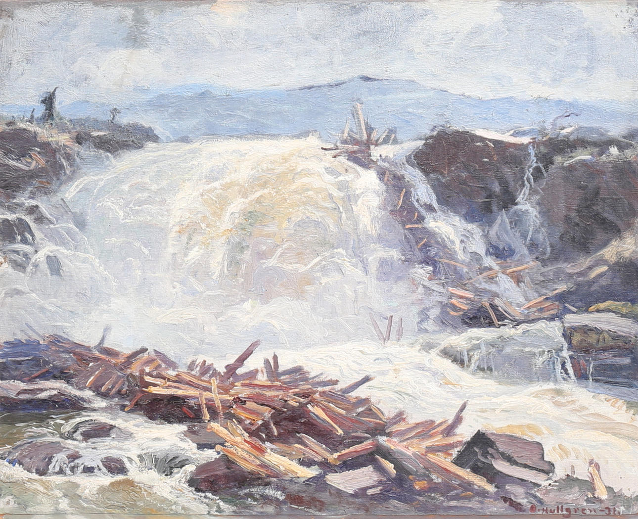 OSCAR HULLGREN. "Der Rista-Fall". Öl auf Leinwand, auf Holz Platte, signiert und datiert -31.