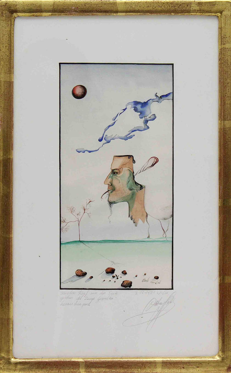 HERBERT OSSBERGER. Surrealistisk komposition. Akvarell. Signerad Ossberger 3.11.1971.