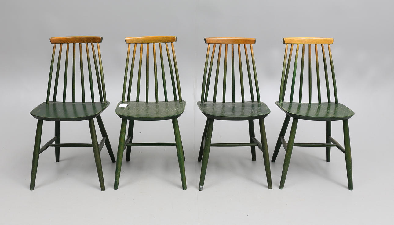 STOLAR, 4 st, IKEA, "Tellus", grönbetsad bok, 1960-tal.