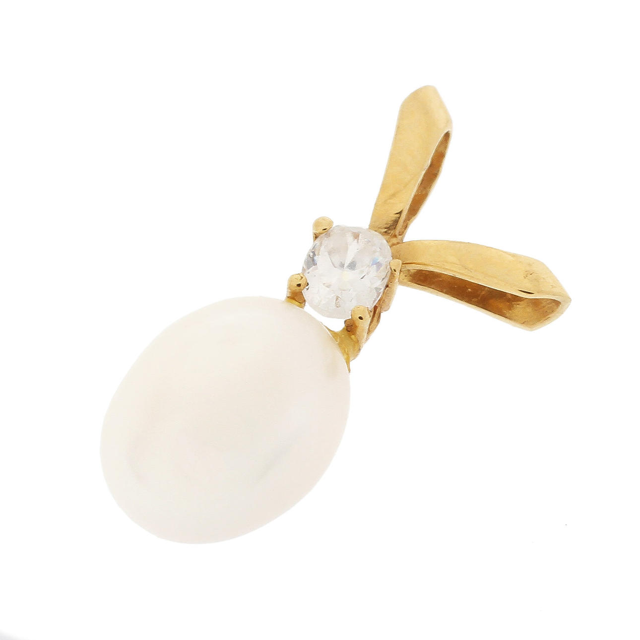 HÄNGE, 18k rödguld med pärla och cubic zirkon. 1,3 gram.