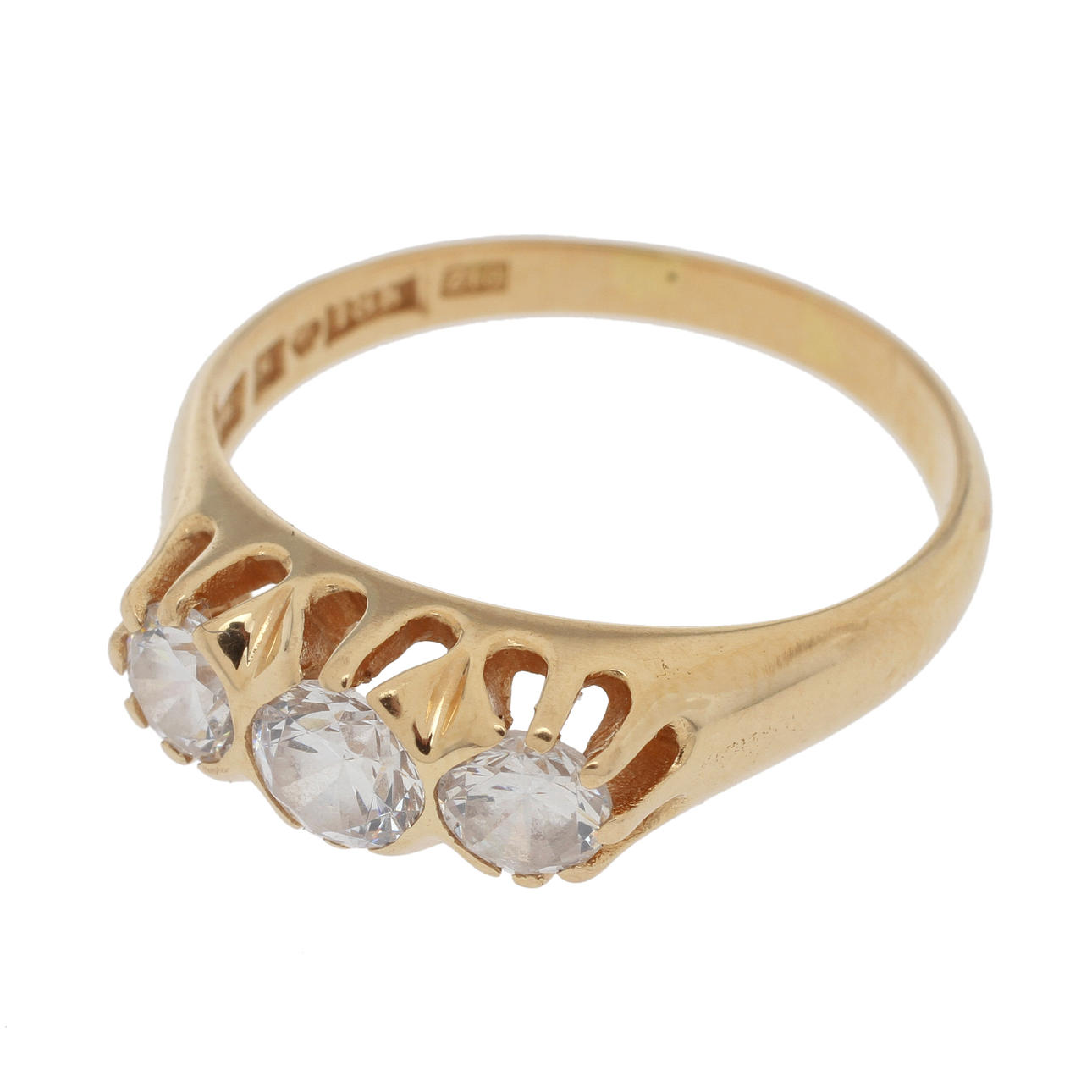 RING, 18k rödguld med 3 cubic zirkoner. 4,9 gram.