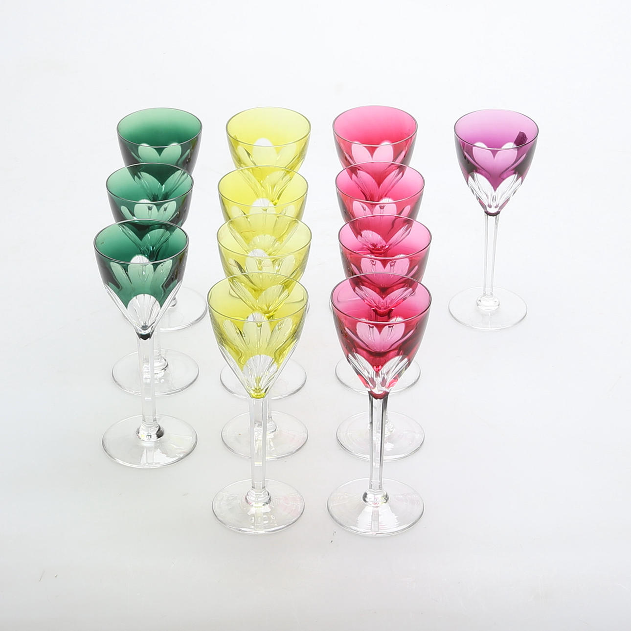 WING GLASS, 12 pcs, overflow, possibly Val st Lambert, 1900s.