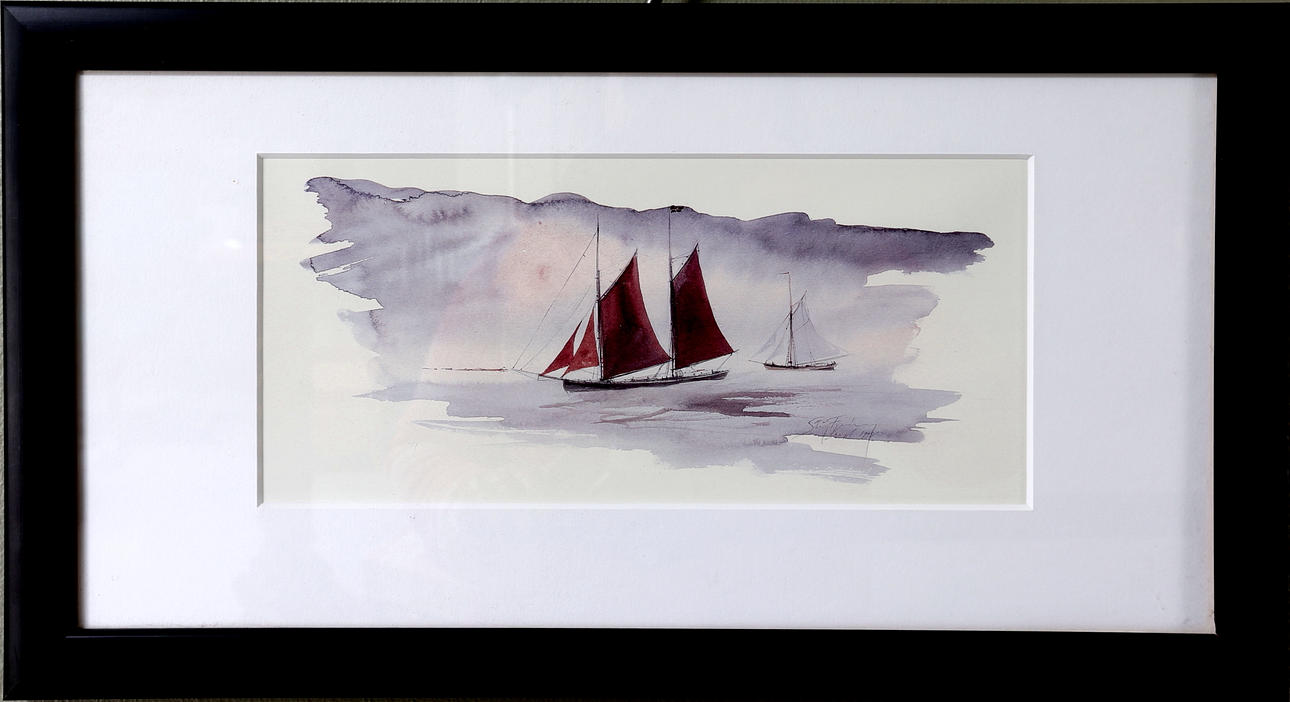 STIG FYRING. Röda segel, akvarell, signerad och daterad, 1997.