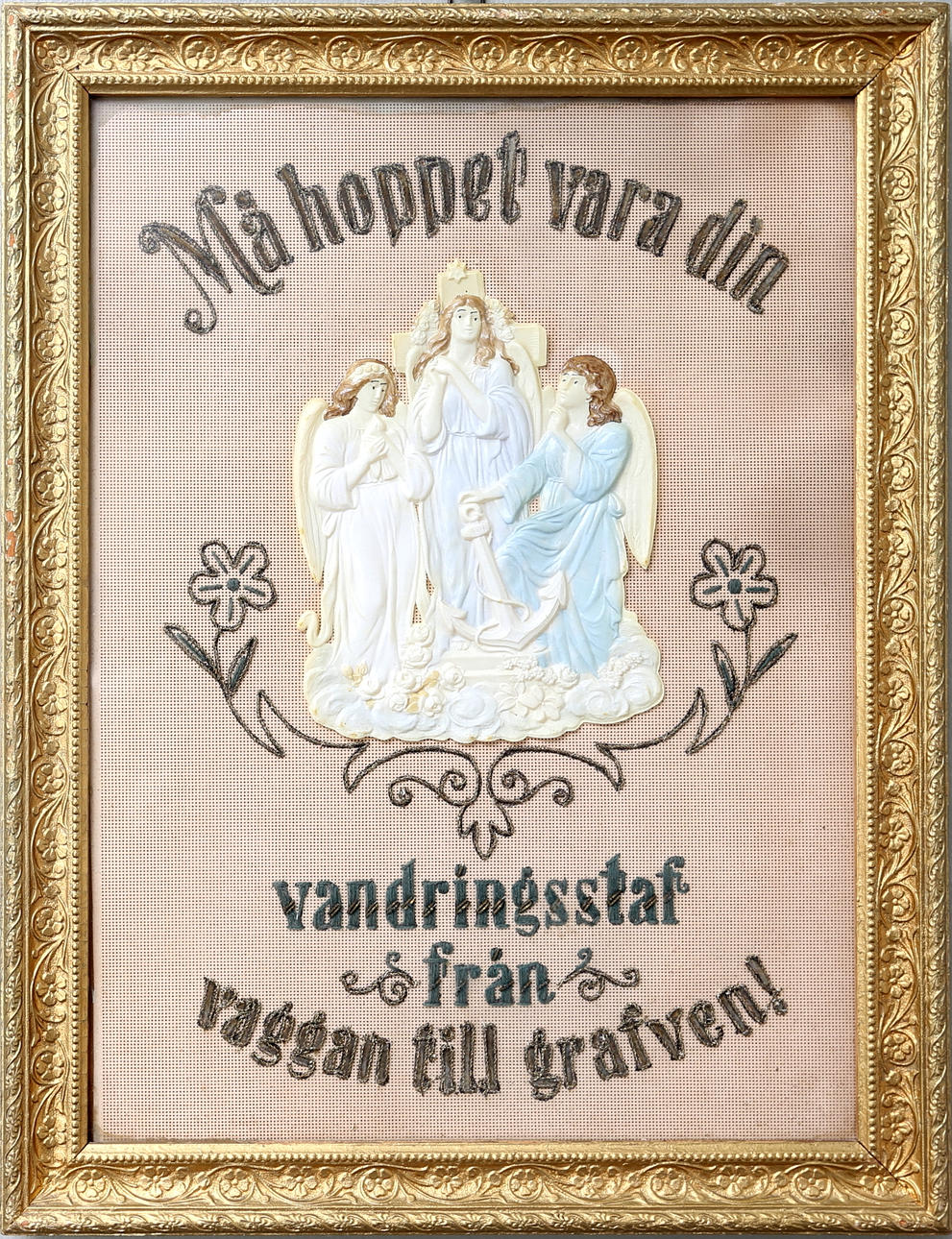 BLANDETEKNIK, 2 stk, broderi med figurer.