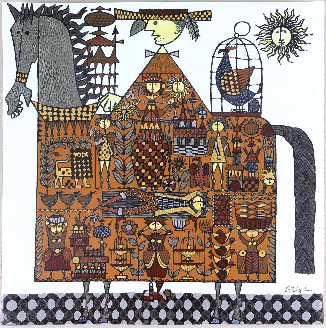 STIG LINDBERG. VÄGGPLATTA, gustavsberg, ur serien "Karneval".