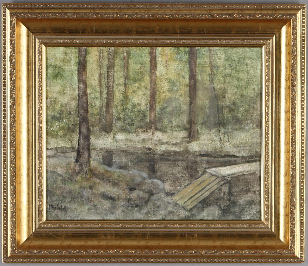 ROBERT HÖGFELDT. Landskap med vattendrag, blandteknik, signerad.