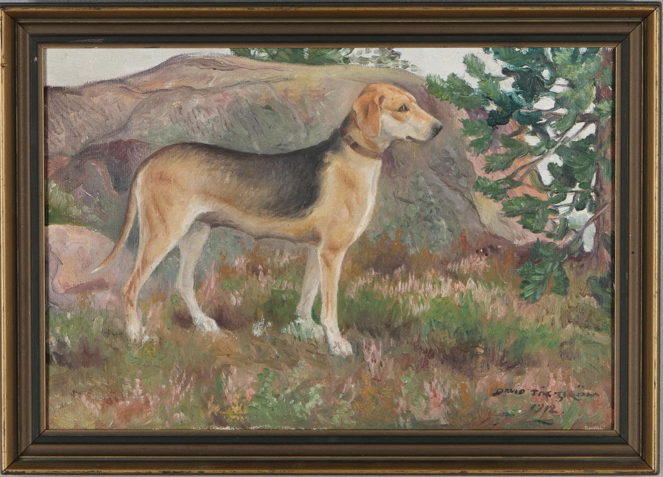 DAVID TÄGSTRÖM. Hundporträtt, olja på duk, signerad och daterad 1912.