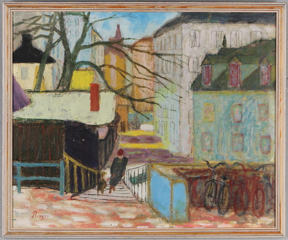 BIRGER BIRGER ERICSON. Stadsmotiv, olja på pannå, signerad.