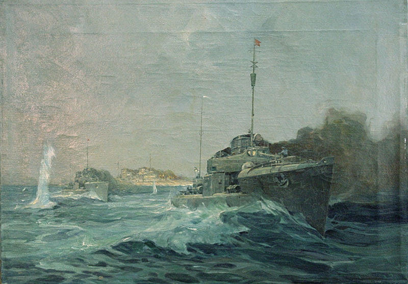 WALTER HEMMING. krigsfartyg under attack.