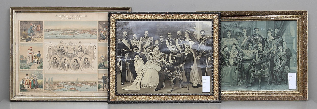 KUNGATAVLOR, 3 st. Oscar II med familj. Ca 1900. Grafiska blad.