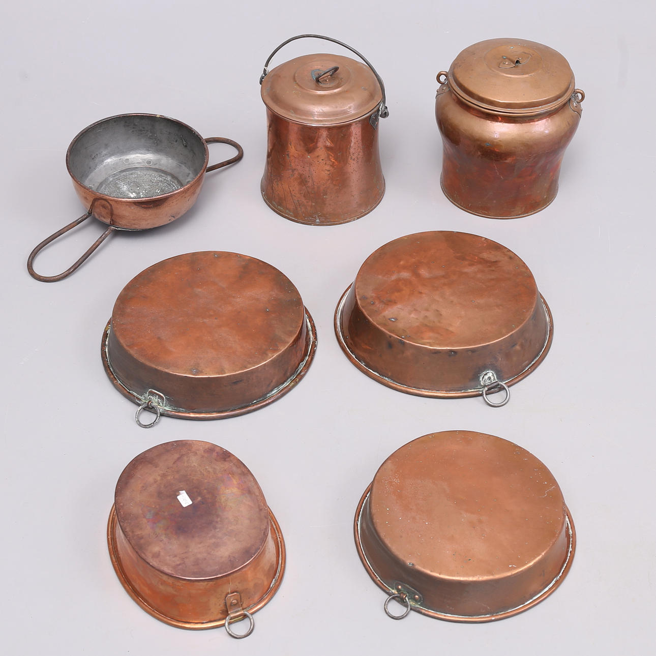 COPPER OBJECTS, 7 pcs, 19th century.