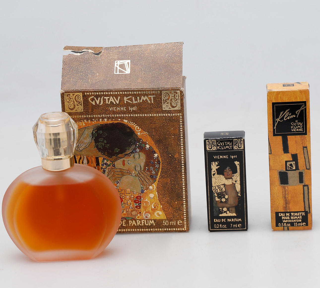 Gustav Klimt: three glass perfume bottles.