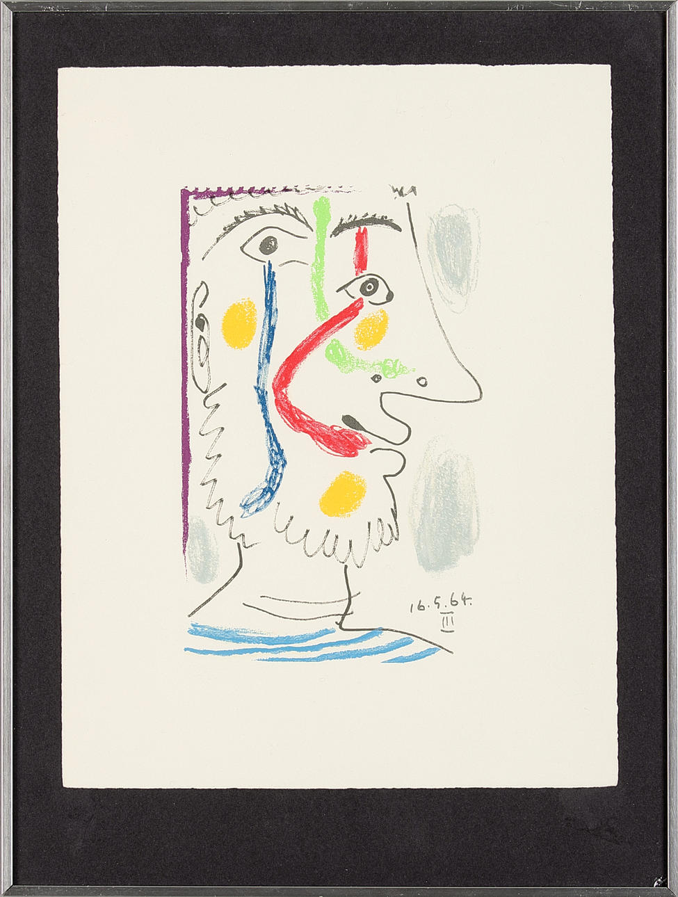 PABLO PICASSO. After. lithograph dated in the plate 16.5.64, From the folder "Le goût de bonheur".