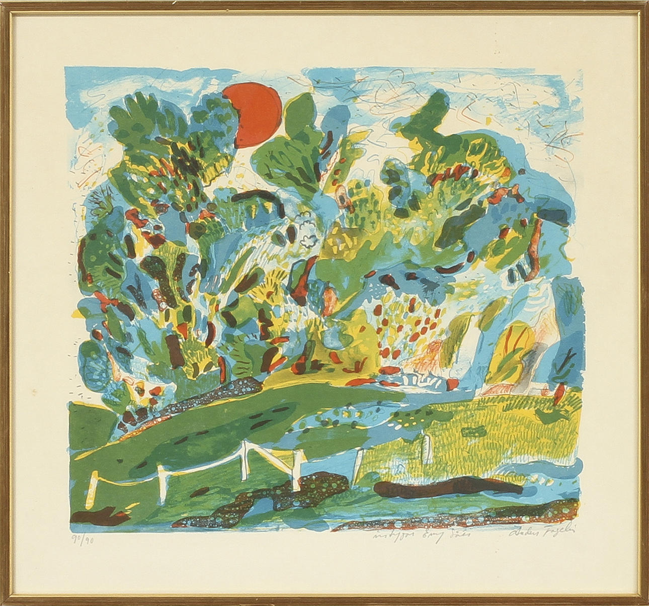 ANDERS FOGELIN. Färglitografi. Signerad av Evy Låås, numrerad 90/90.