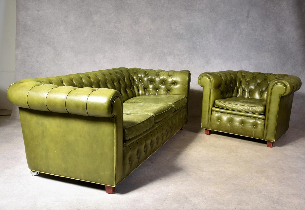 CHESTERFIELD SOFA, LÆNESTOL, læder Arne Norell.