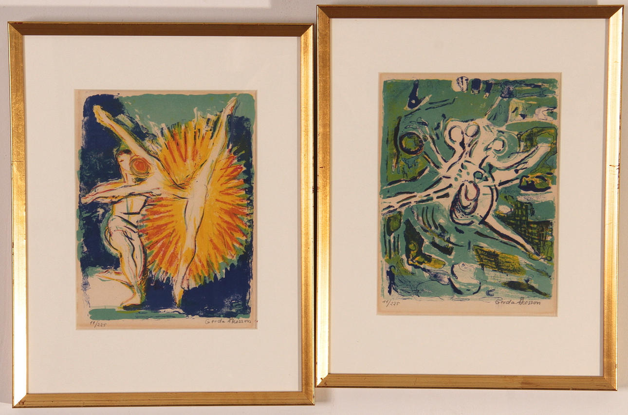 GERDA ÅKESSON. Färglitografier, 2 st, numrerade och signerade.