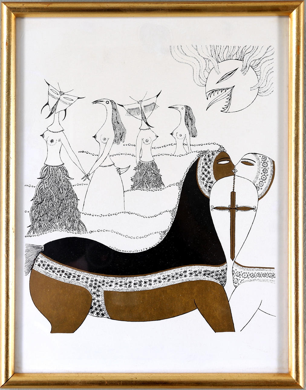 MAX WALTER SVANBERG. Fantasifigur häst, BLANDTEKNIK, signerad, Max Walter s 57.