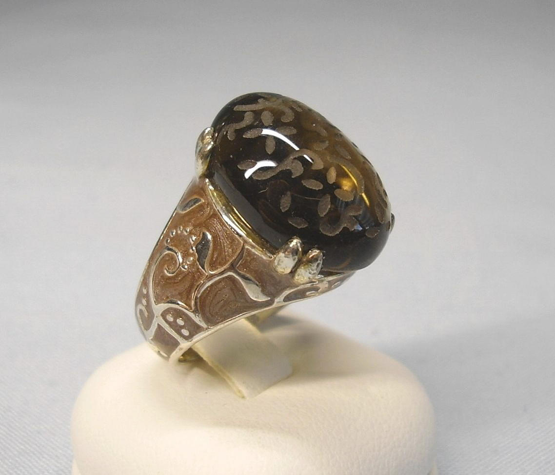 RAUCHQUARZ - EMAILLE RING SILBER DAVID SIGAL.