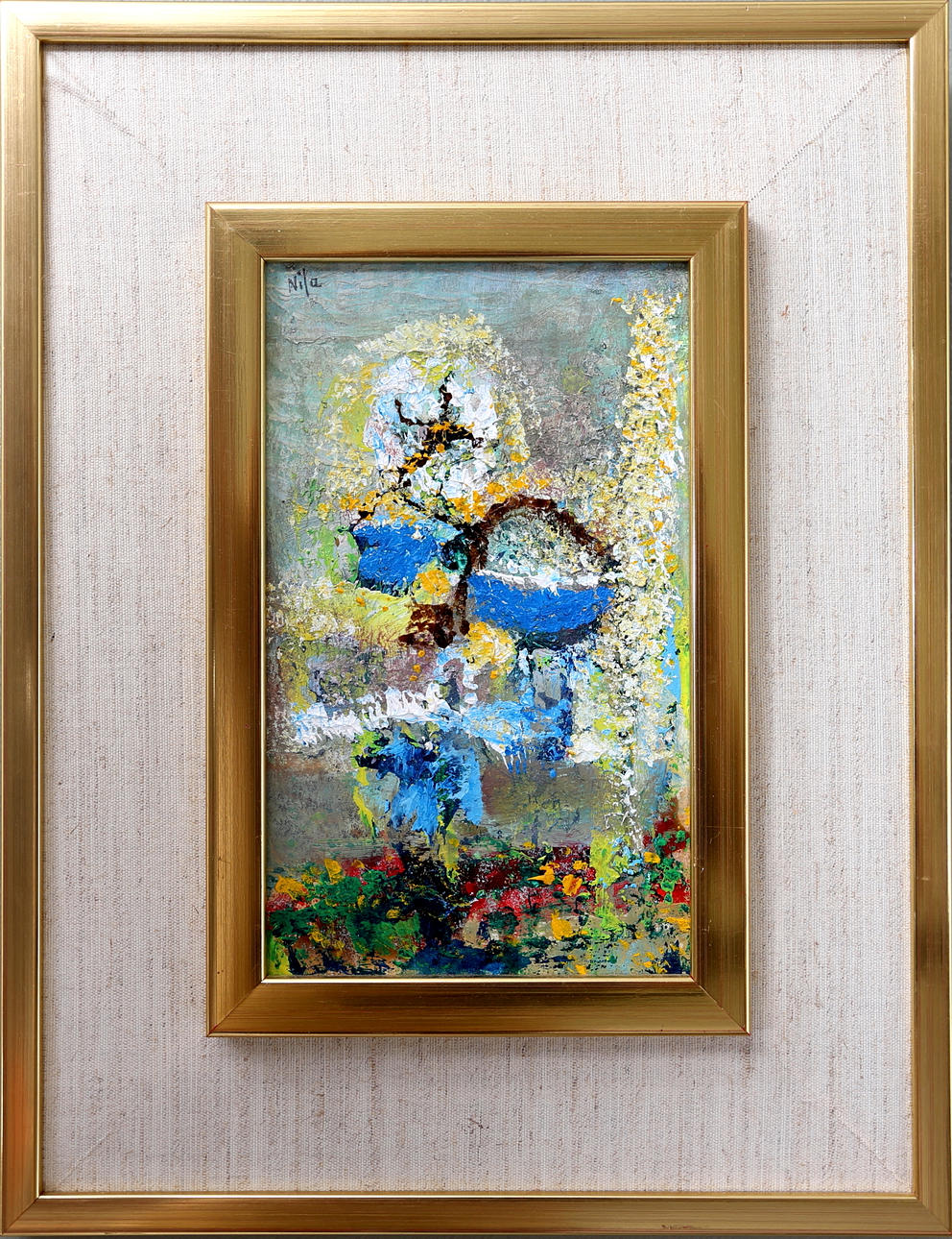 LAURI NILA. Parti konst, 2 st, olja på duk, uppfordrad på pannå, signerade och daterade A tergo.